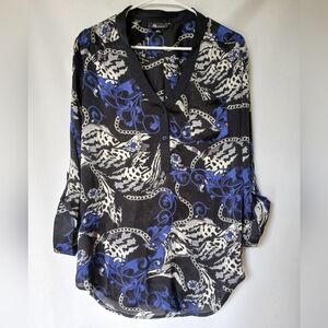 AB Studio Womens Blouse Chain Print Size L Color Multi Blue Black White